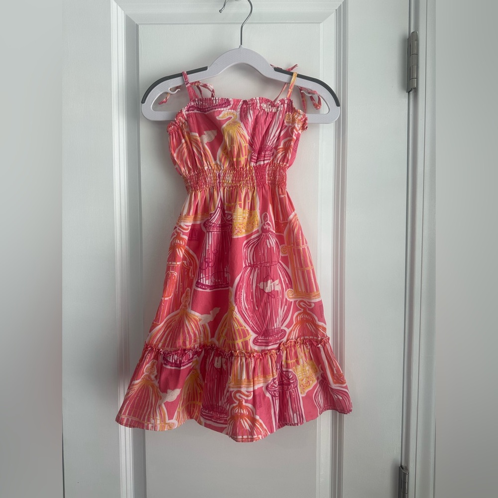 Lilly Pulitzer Girls Birdcage Print Sleeveless Dress Pink Orange Size 4